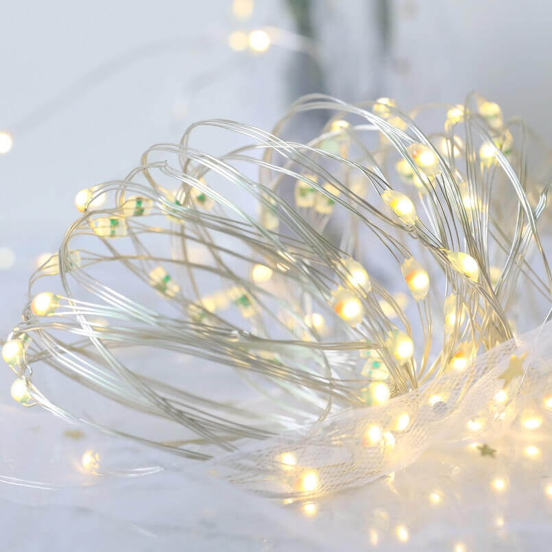 16.5 Ft Fairy Wire, 100 Warm White LEDs, Power Option: Waterproof AA Battery Pack with Remote - RA100