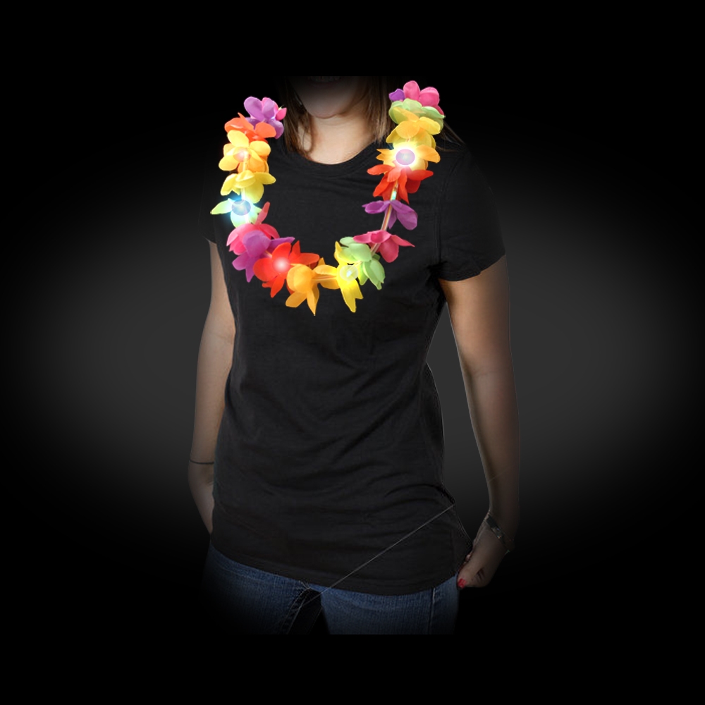 Multi Color Floral Print Hawaiian T Shirt with Lei