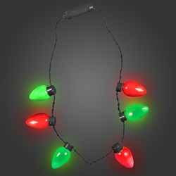 LED Christmas Bulb Necklace Red Green Lights Christmas, bulb, flashing LED necklace, light up necklace, LED necklace, battery-operated necklace, necklace, charain, vend, party, edc, edm, rave, festival, burning man, mardi gras, throw, halloween