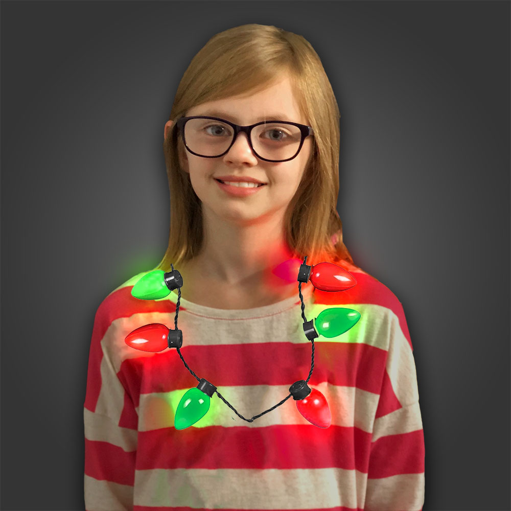 LED Christmas Bulb Necklace Red Green Lights - NECKBULB-RG