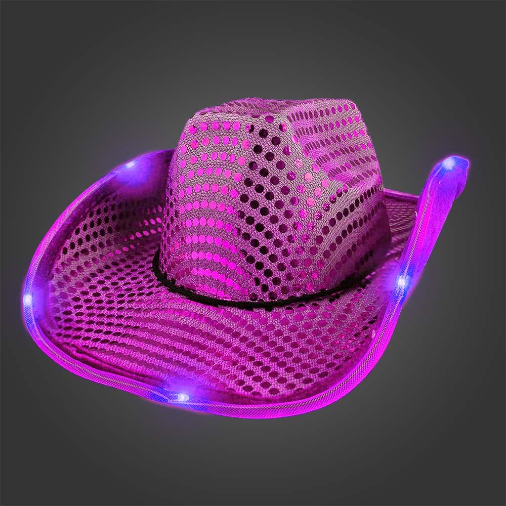 Light Up Cowboy Hat with Sequins - COWBOY