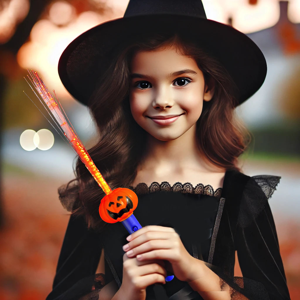 Light Up Halloween Pumpkin Fiber Optic Flashing Wand  - PUMPWAND