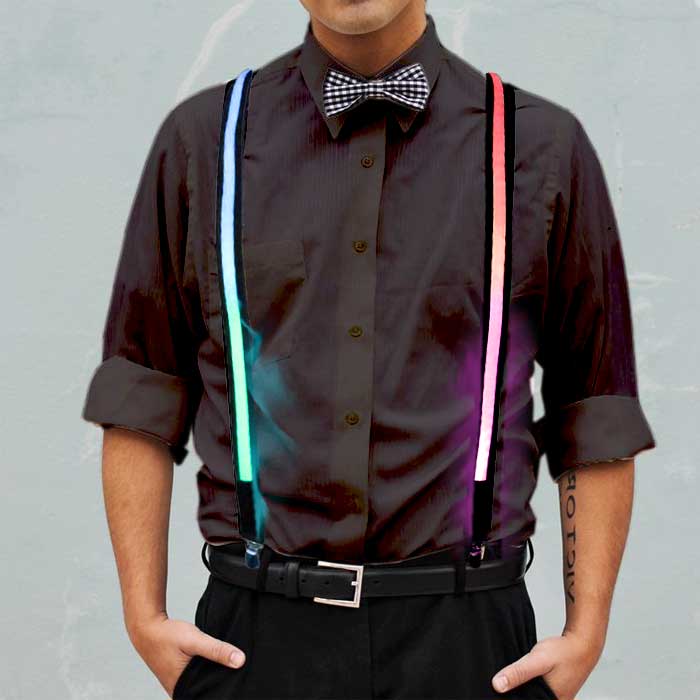 Rainbow Multicolored Light Up Suspenders Suspenders, light up wear, light up suit, light clothing, clothes, rave wear