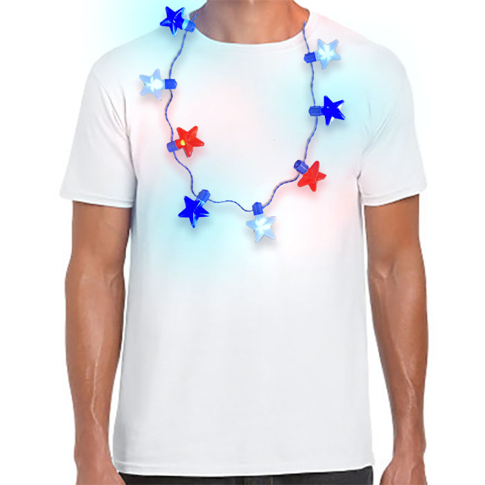 USA Star Necklace - 9 Bright LEDs in Stars Red White Blue - NECK9STAR