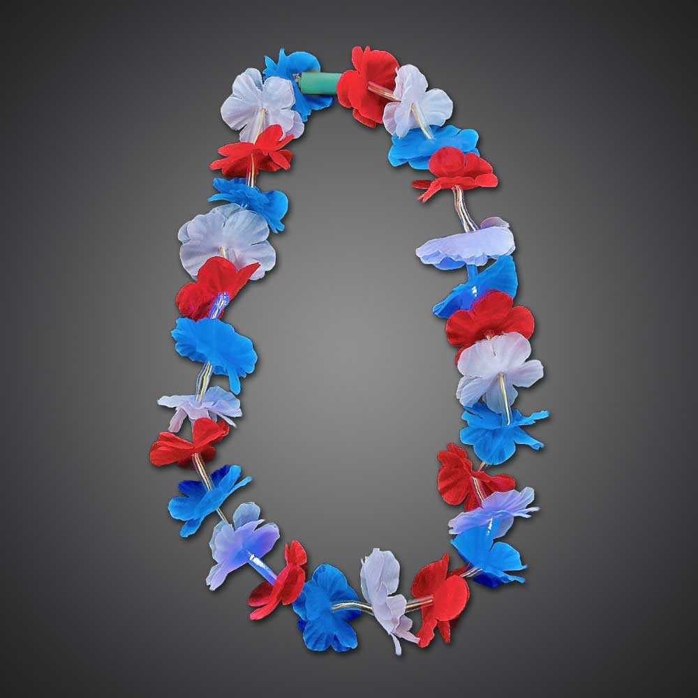 Flashing Red-White-Blue Flower Lei  - FLEIRWB