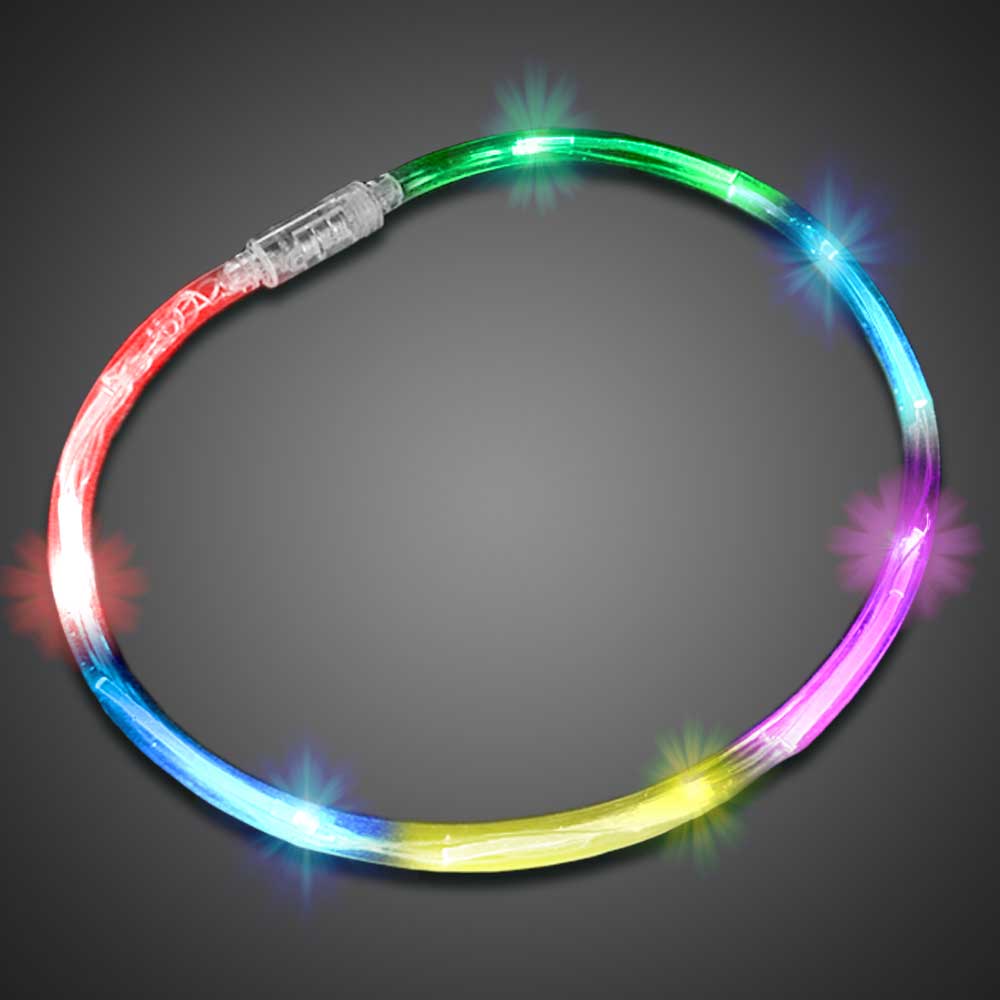 LED Multi-Color Flashing Clear Tube Necklace, Expandable - Bulk Lot of 72 Necklaces